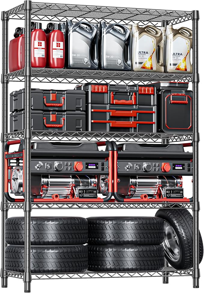 IZEUK 5-Tier Heavy Duty Metal Storage Shelving Unit (Black, 17.7" D x 47.2" W x 72.3" H, 1750 lbs Capacity), Adjustable Steel Wire Rack Shelf Organizer for Garage, Kitchen, Basement, Laundry, Office by IZEUK