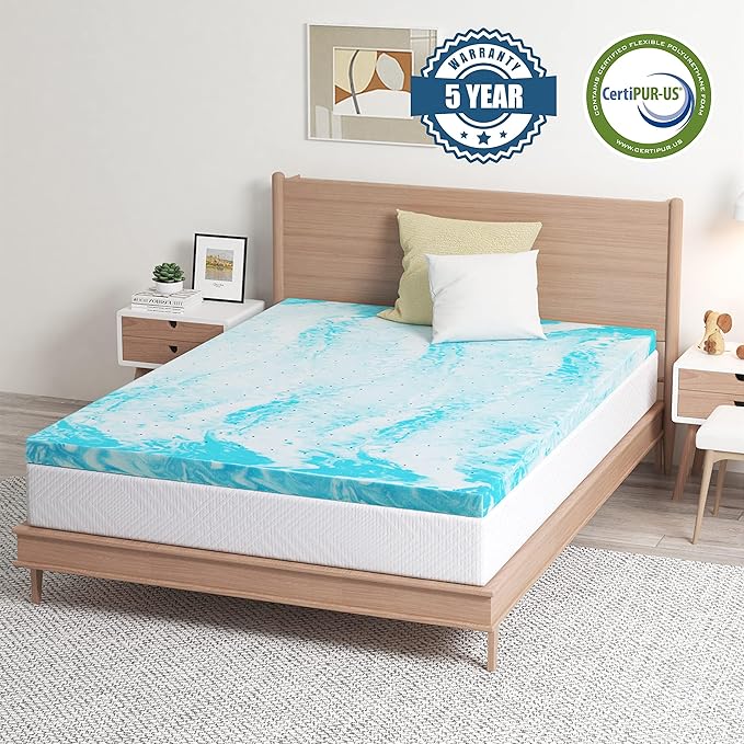 EGO Topper 3 Inch Full Memory Foam Mattress Topper, Cooling Gel Foam Mattress Topper for Pressure Relief, Ventilated Design Bed Topper in a Box, CertiPUR-US Certified, 54"×75", Medium