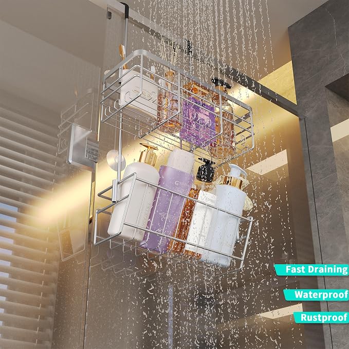 HapiRm Hanging Shower Caddy Organizer - No Drilling Shower Organizer with Inclined Shelf, Rustproof & Waterproof 304 Stainless Steel Bathroom Caddy - Silver - Image 7