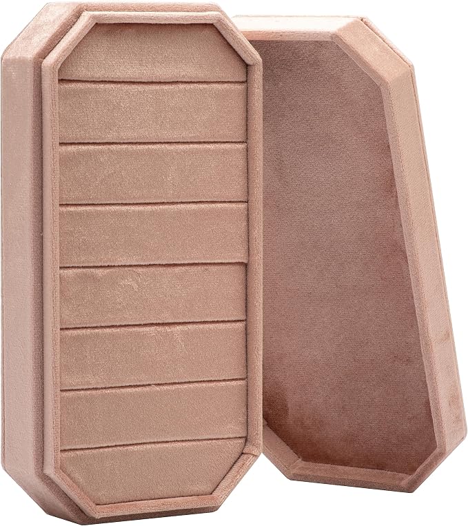 Velvet Ring Organizer Display Tray Jewelry Box Earring Holder Case for Wedding Birthday Christmas Day (Blush Peach) - Image 4