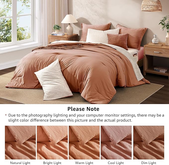 Monbix Queen Comforter Set - 7 Pieces Autumn Leaf Prewashed Bed in a Bag Queen Bedding Sets with Comforters, All Seasons Ultra Soft Comforter Bed Set with Sheets,Pillowcases & Shams