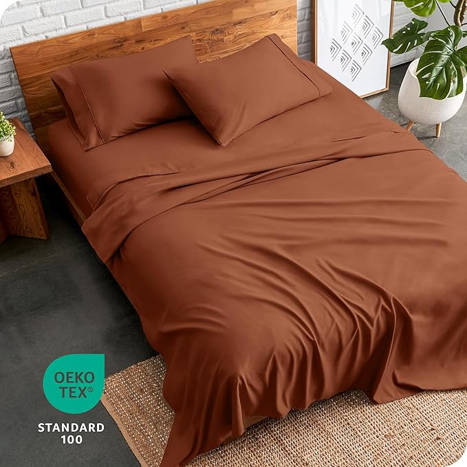 Bare Home Twin XL Sheet Set - 1800 Ultra-Soft Microfiber Twin Extra Long Bed Sheets - Double Brushed - Deep Pockets - Easy Fit - 3 Piece Set - Bedding Sheets & Pillowcases (Twin XL, Terracotta)