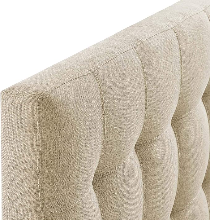 Modway Lily Tufted Linen Fabric Upholstered Twin Headboard in Beige
