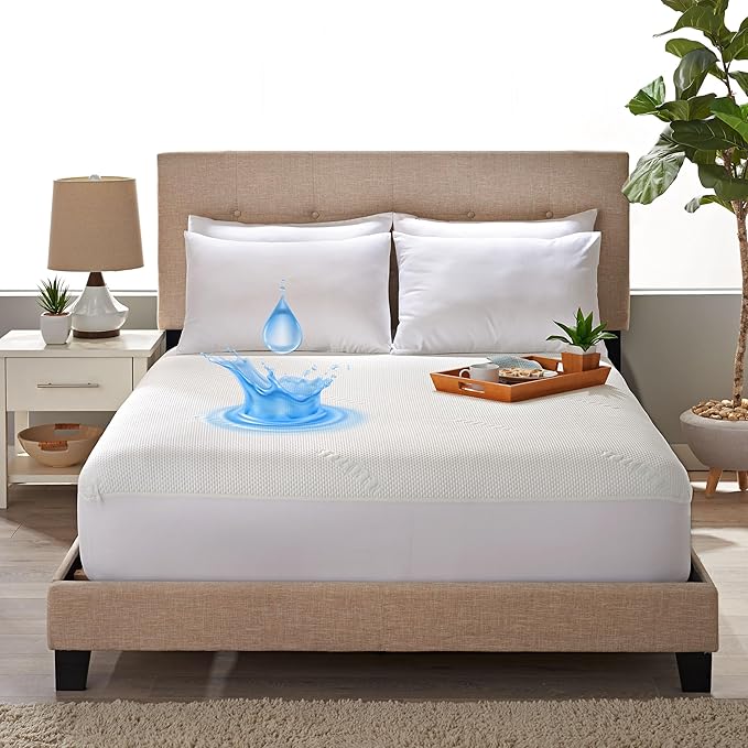 King Tencel Eucalyptus Mattress Protector - Waterproof Breathable Cooling Cover Protects Against Moisture, Spills, Stains - Noiseless, Machine Washable, Fits 16 inch Bed (King)