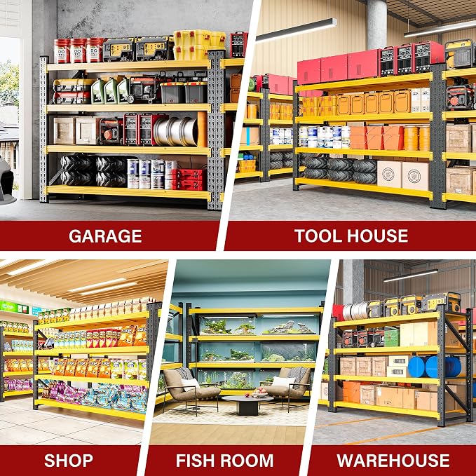 5000LBS Heavy Duty Garage Shelving Units,60" Wide & Deep Storage Shelves,Yellow Metal Garage Shelves,Large Storage Rack,Steel Shelf,Industrial Shelving for Shop,Warehouse,60" W x 24" D x 70" H - Image 5