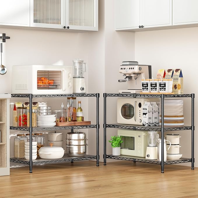 3-Tier Storage Shelves 795LBS Metal Shelving Unit, Adjustable Wire Rack Small Shelf Organizer with Shelf Liners for Kitchen Pantry Office Closet Garage 24" W x 14" D x 30.5" H Black - Image 6