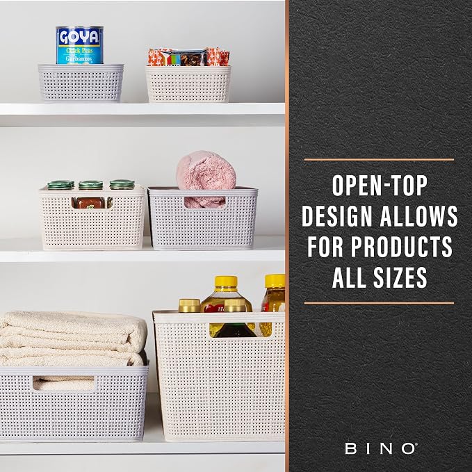BINO Woven Plastic Basket | Large (Natural), 3-Pack | THE JUTE COLLECTION | Home Organization, Space-Saving Storage, Stylish Design | Plastic Storage Basket - Image 5