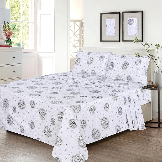 RUVANTI 100% Cotton Sheets – Twin Size Percale Bedding, Cooling & Breathable Floral Design, Durable with a Crisp, Soft & Comfortable Feel, 16" Deep Pocket, 3-Piece Set, Dandelion