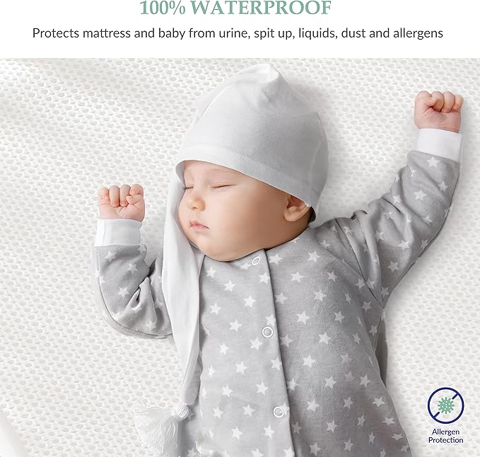 Breathable Mini Crib Waterproof Mattress Protector Pad- Hypoallergenic - Noiseless - Washable- Breath Easy, Babies and Toddlers, Lab Tested - MIni Crib Size 24"X38" by Slumberfy