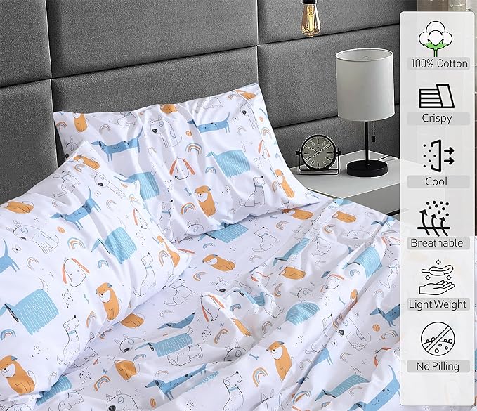 RUVANTI 100% Cotton Sheets – Twin XL Size Percale Bedding, Cooling & Breathable Floral Design, Durable with a Crisp, Soft & Comfortable Feel, 16" Deep Pocket, 3-Piece Set, Puppy Me