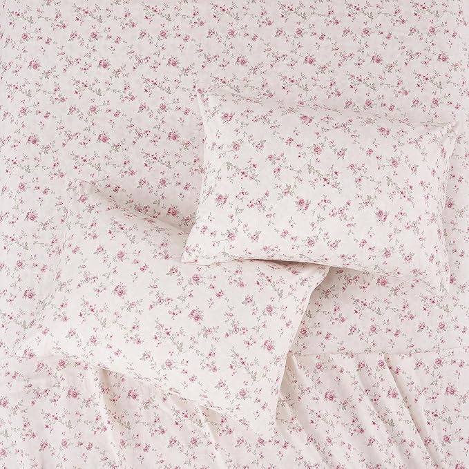 Modern Threads Printed 3-Piece Extra Soft Bedding Sheets & Pillowcase Set, Deep Pocket up to 16 inch Mattress Kashmir Rose Twin