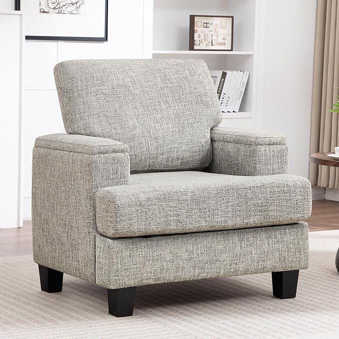 Oversized Accent Chair with Armrest Storage, Modern Upholstered Reading Living Room Chairs, Comfy Large Armchair, Fabric Single Sofa Chair for Bedroom (Light Grey)