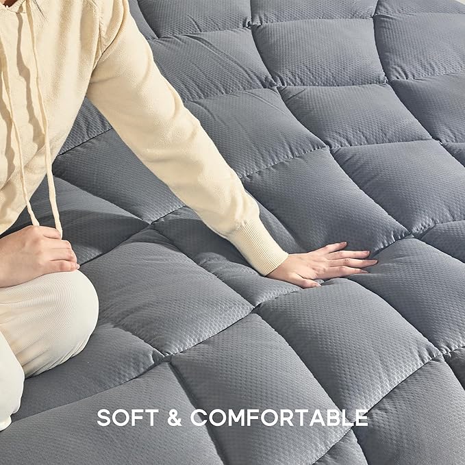 Sonive Queen Mattress Protector, Mattress Topper up to 21 Inches Deep Pocket Pad with 5-Zone Ergonomic Design, Soft Mattress Pad Microfiber Breathable Mattress Cover Machine Washable Grey