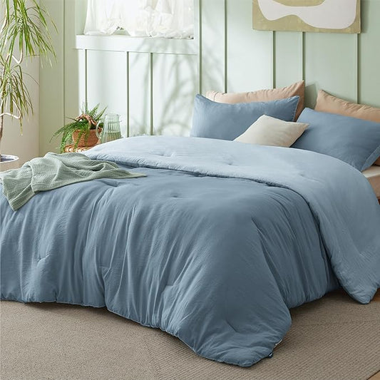 Bedsure King Comforter Set, Mineral Blue Soft Prewashed Bedding for All Seasons, 3 Pieces GentleSoft™ Bed Set, 1 Lightweight Comforter (104"x90") and 2 Pillowcases (20"x36")