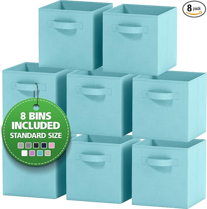 Storage Cubes Pack Of 8 - Standard Size Cube Storage Bin 10.5x10.5x11 With Dual Handles For Easy Carrying- Fabric Storage Bins Collapsible (Blue) by Royexe+Home