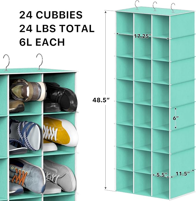 Simple Houseware 24 Section Shelves Hanging Shoes Organizer Holder for Closet, Turquoise - Image 3
