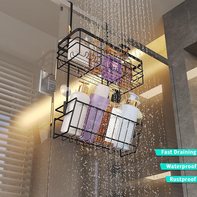 HapiRm Hanging Shower Caddy Organizer - No Drilling Shower Organizer with Inclined Shelf, Rustproof & Waterproof 304 Stainless Steel Bathroom Caddy - Black - Image 5