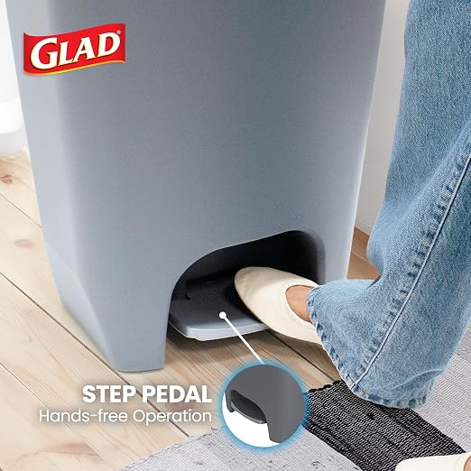 Glad Kitchen Trash Can | Large Plastic Waste Bin with Odor Protection of Lid | Hands Free with Step On Foot Pedal and Garbage Bag Rings, 13 Gallon, Grey - Image 4