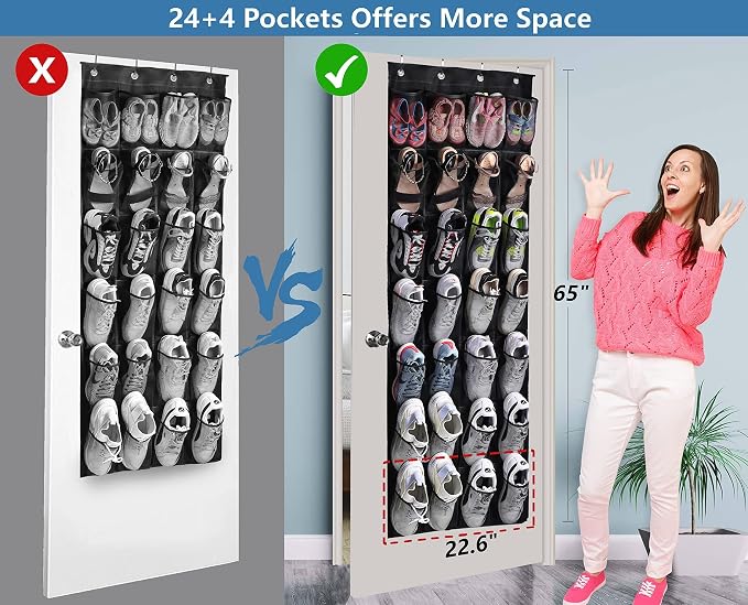 MISSLO 28 Large Pockets Hanging Shoe Organizer Over The Door Shoe Rack for Closet Door Storage Mesh Shoe Holder Hanger for Men, Black - Image 3