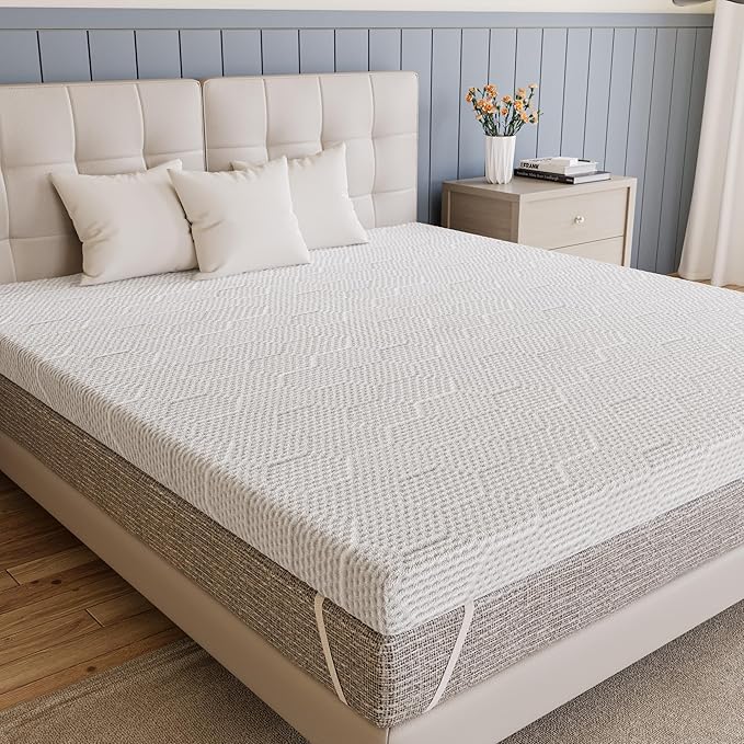 Twin Memory Foam Mattress Topper Ventilated Soft with Removable Cove (2 Inch White, Twin)