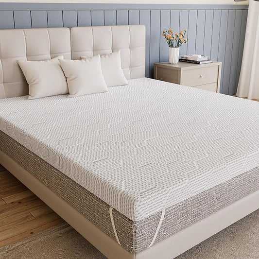 Twin Memory Foam Mattress Topper Ventilated Soft with Removable Cove (2 Inch White, Twin)