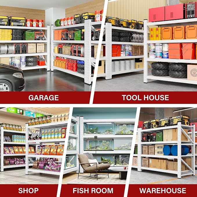 48" Wide Heavy Duty Garage Shelving Units,3000LBS 24 Deep Storage Shelves,White Metal Garage Shelves,Large Storage Rack,Steel Shelf,Industrial Shelving for Shop,Warehouse,48" W x 24" D x 70" H - Image 5
