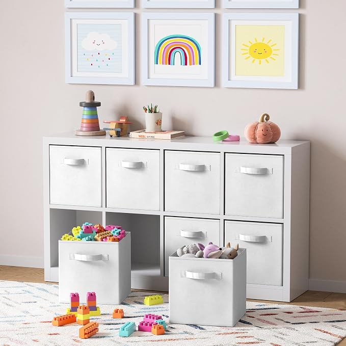 Storage Cubes Pack Of 8 - Standard Size Cube Storage Bin 10.5x10.5x11 With Dual Handles For Easy Carrying- Fabric Storage Bins Collapsible (White) - Image 5