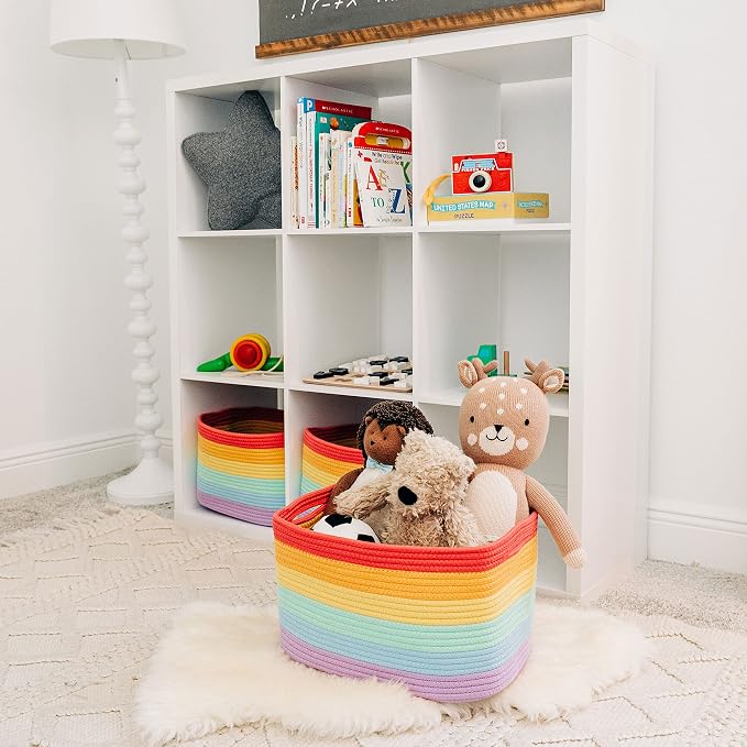 OrganiHaus Rainbow Basket - Colorful Woven Storage Basket for Playroom, Nursery & Classroom Decor & Toy Storage, 15x9x10 - Image 4