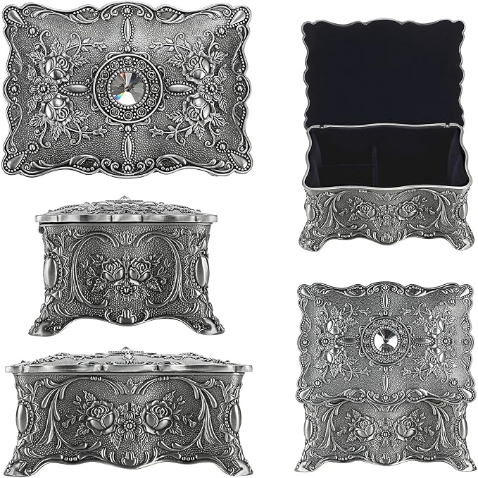 Hipiw Vintage Jewelry Organizer Box - Metal Trinket Storage Box Ornate Treasure Chest Box Jewelry Decorative box Keepsake Gift Box Case for Women,4.9"x3.4"x2.7" - Image 5
