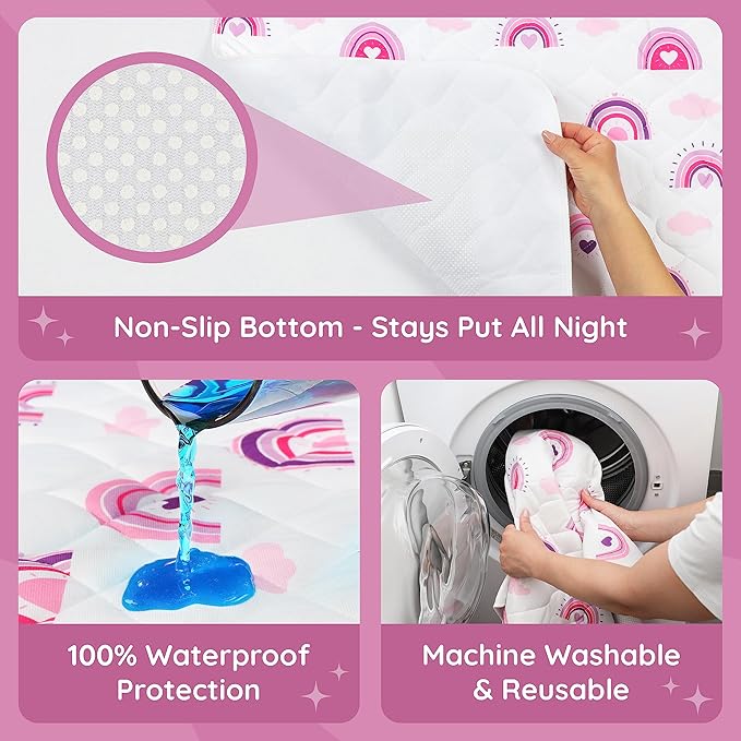 Lynmark® Potty Training Mattress Protector Pee Pads for Kids - Waterproof Toddler Bed Wetting Mat for Toilet Training - Non-Slip Washable Bedwetting Topper Absorbs Up to 2000ml - 53" x 33", Rainbow
