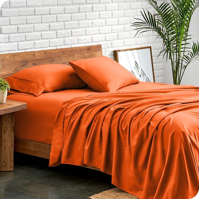 Bare Home Queen Sheet Set - 1800 Ultra-Soft Microfiber Queen Bed Sheets - Double Brushed - Deep Pockets - Easy Fit - 4 Piece Set - Bedding Sheets & Pillowcases (Queen, Orange)