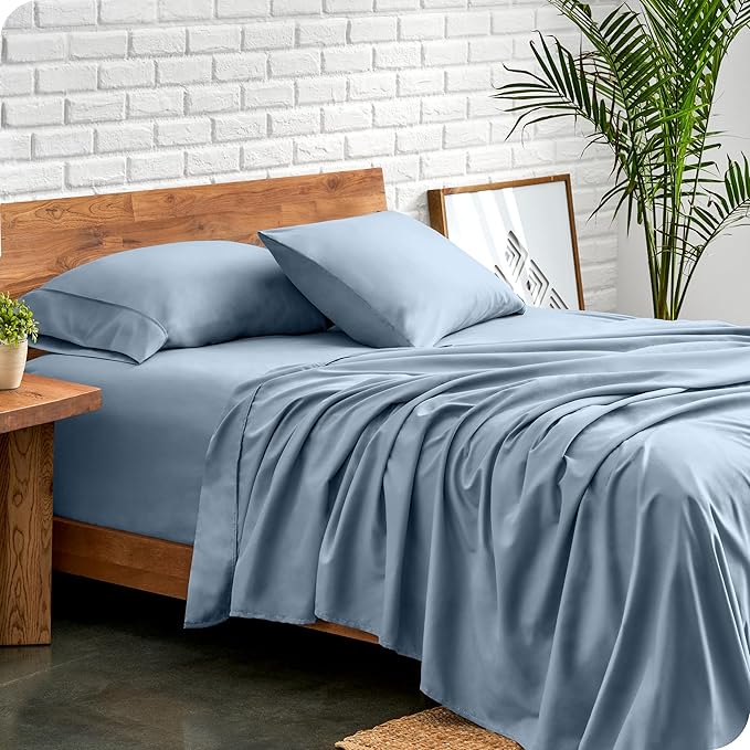 Bare Home California King Sheet Set - 1800 Ultra-Soft Microfiber Cal King Bed Sheets - Double Brushed - Deep Pockets - Easy Fit - 4 Piece Set - Bed Sheets (California King, Dusty Blue)