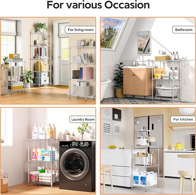 M MZG 3 Tiers Shelf Metal Storage Shelves Wire Rack Closet Organizers with Wheel for Garage Kitchen Bathroom Laundry Chrome 11.8" D x 17.7" W x 28.8" H - Image 5