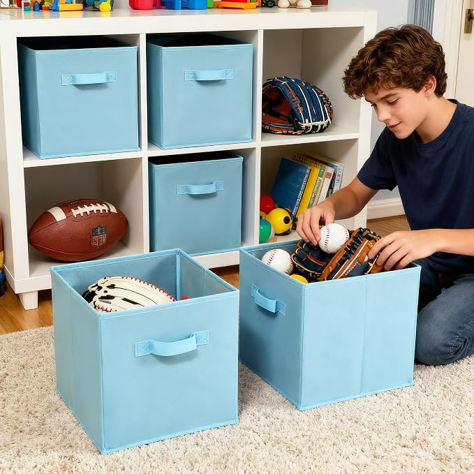 GRANNY SAYS Cube Storage Organizer, 11 Inch 6 Pack Storage Cubes with Handles, Toy Storage Bins for Boys Kids Room, Foldable Organizer Bins for Cube Shelf, Light Blue - Image 4
