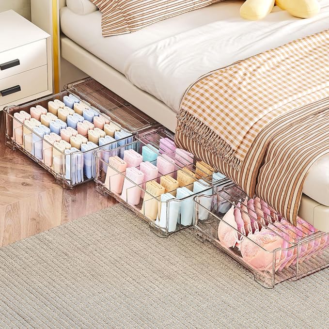 Underwear Drawer Organizer with Dividers, 24 Cell Stackable Sock Organizer for Closet, Plastic Underwear Storage Drawer for Closet, Bra Organizer for Baby Clothes, Panties, Belts, Ties, Scarf - Image 4