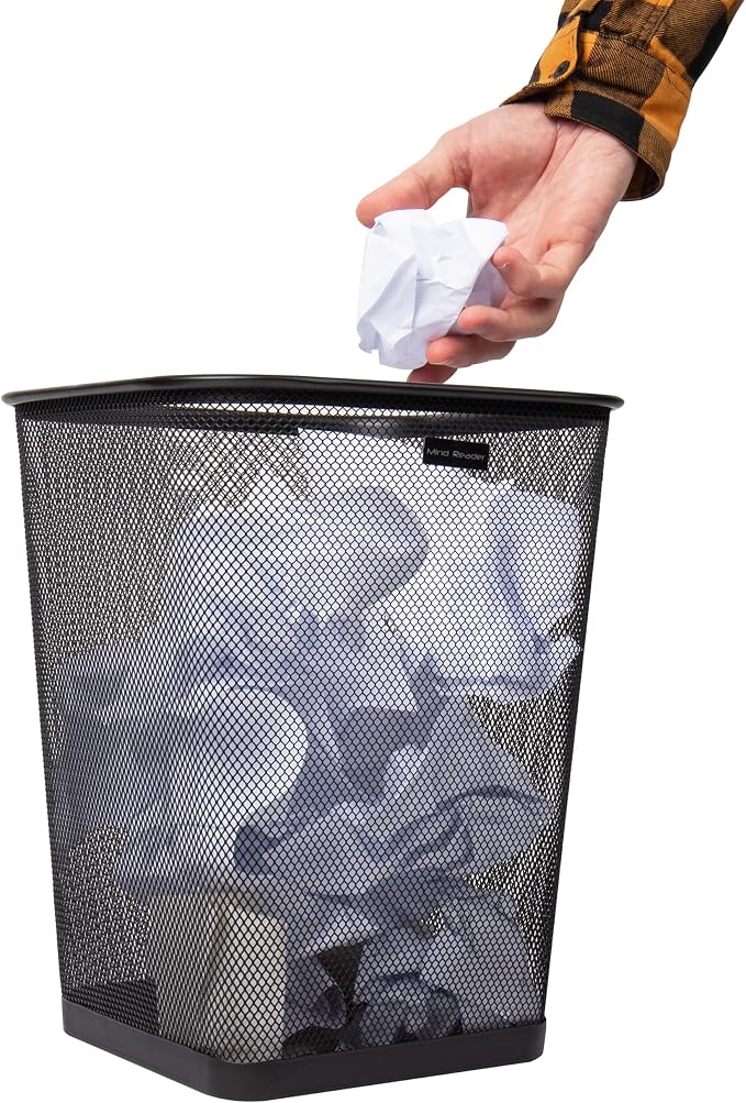 Mind Reader Mesh Trash Can, Waste Paper Basket, Square, Office, Metal Mesh, 9.75"L x 9.75"W x 12.25"H, Set of 2, Black - Image 6