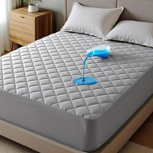 Bedsure Waterproof Twin Mattress Protector, Twin Mattress Topper Quilted with Deep Pocket up to 22 Inches, Soft Breathable Noiseless Bed Cover, Bed Pad for Home, Bedroom, Hotel - Grey