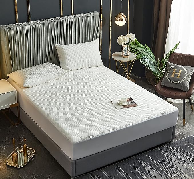 Elif King Size Rayon Made from Bamboo Mattress Protector, Waterproof Quilted Mattress Cover Pad, Deep Pocket, Fitted, Noiseless, Soft and Easy Care, (King)