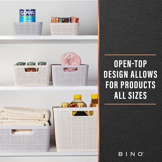 BINO | Woven Plastic Basket | Small (Natural Grey), 4-Pack | THE JUTE COLLECTION | Home Organization, Space - Saving Storage, Stylish Design | Jute Basket | Plastic Storage Basket - Image 5