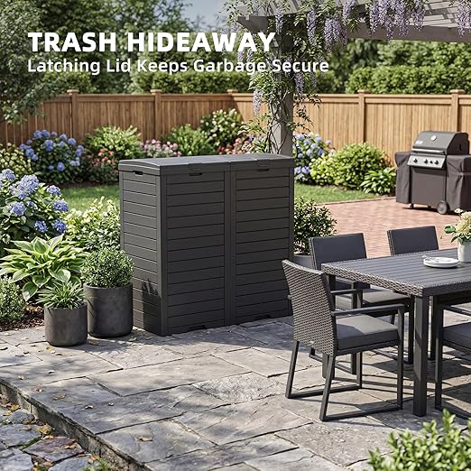 EFU 38 Gallon Outdoor Trash Can with Lid & Drip Tray, Dual Garbage Can for Patio Backyard Deck,Large Heavy Duty Waste Container Bin，Black - Image 4