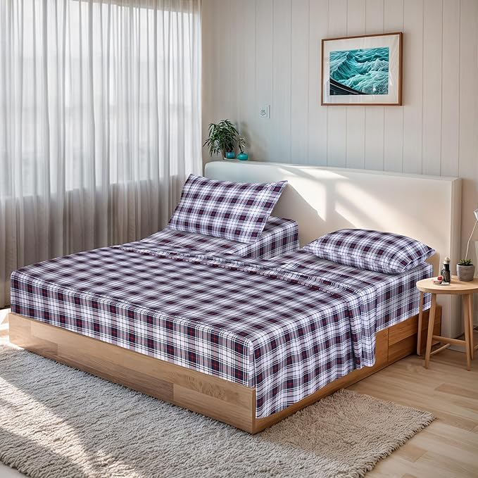 RUVANTI 100% Cotton Sheets – Split King Size Percale Bedding, Cooling & Breathable Floral Design, Durable with a Crisp, Soft & Comfortable Feel, 16" Deep Pocket, 5-Piece Set, Prussian