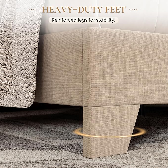 SHA CERLIN Upholstered Queen Size Bed Frame with Adjustable Headboard, Stable Mattress Foundation, Strong Back-Support, No Box Spring Needed, Beige
