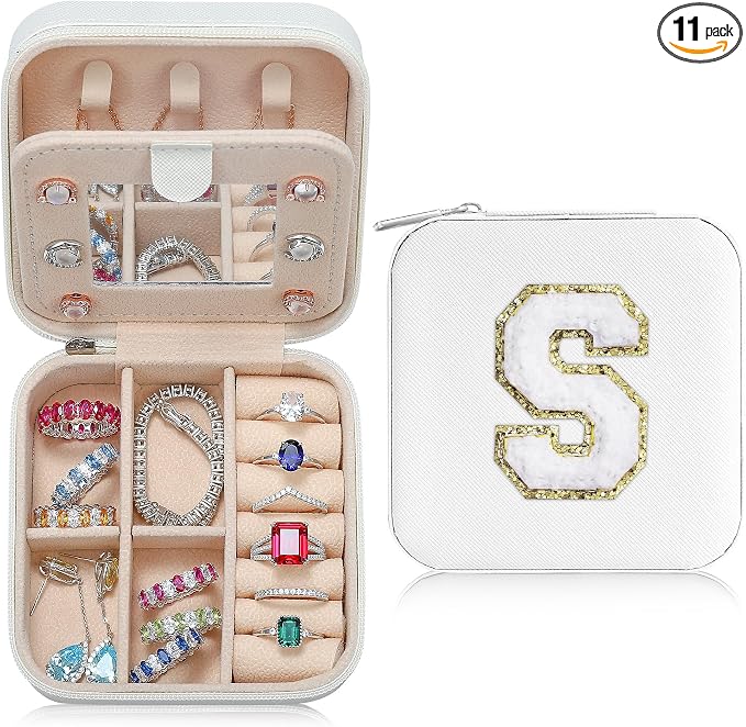 Parima Bridesmaid Gifts for Wedding Day, Women | Proposal Unique Travel Essentials Small Jewelry Box Case-Initial S White by PARIMA