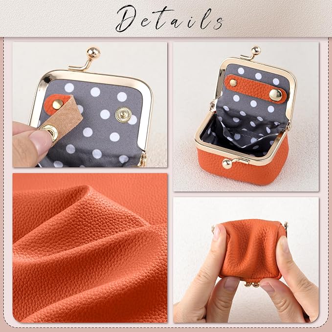 Zivyes Mini Jewelry Box Travel Small Coin Purse Organizer Case Genuine Leather Tiny Size (Orange) - Image 5