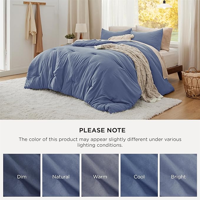 Bedsure Queen Comforter Set, Blue Soft Prewashed Bedding for All Seasons, 3 Pieces GentleSoft™ Bed Set, 1 Lightweight Comforter (90"x90") and 2 Pillowcases (20"x26")