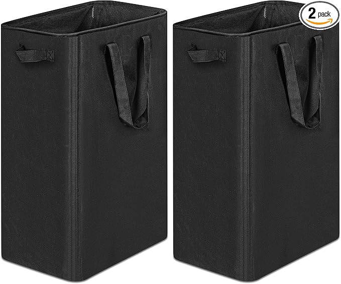 efluky Slim Laundry Basket, Narrow Laundry Hamper with Handles, Collapsible Dirty Clothes Hamper, Tall Laundry Bin for Laundry Room, Dorm and Bedroom, 19.8 Gallon(75L) Black (Pack of 2) by efluky