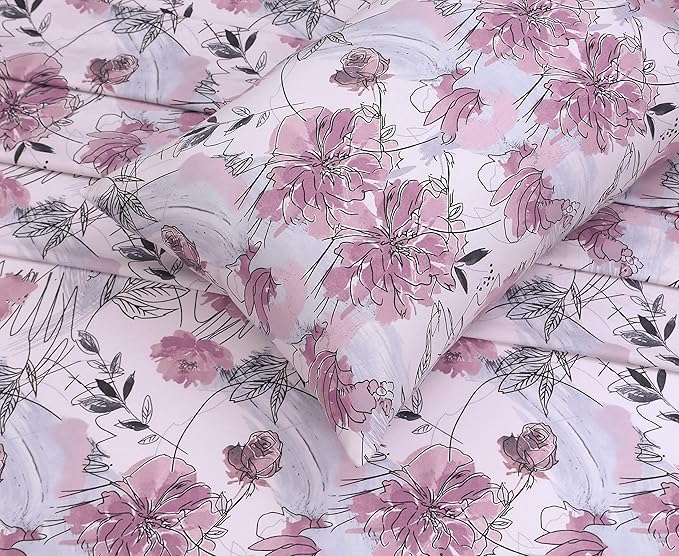 RUVANTI 100% Cotton Sheets – Twin Size Percale Bedding, Cooling & Breathable Floral Design, Durable with a Crisp, Soft & Comfortable Feel, 16" Deep Pocket, 3-Piece Set, Lilac Floral