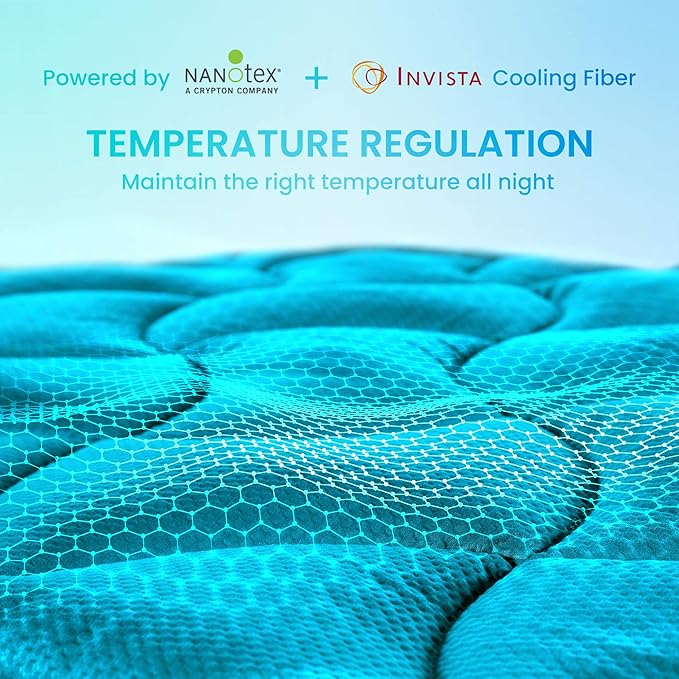 SLEEP ZONE Cooling Queen Mattress Pad, Premium Zoned Quilted Fitted Mattress Topper, Elastic Mattress Protector Cover, Machine Wash Durable, Deep Pocket 8-21 inch, Teal, Queen