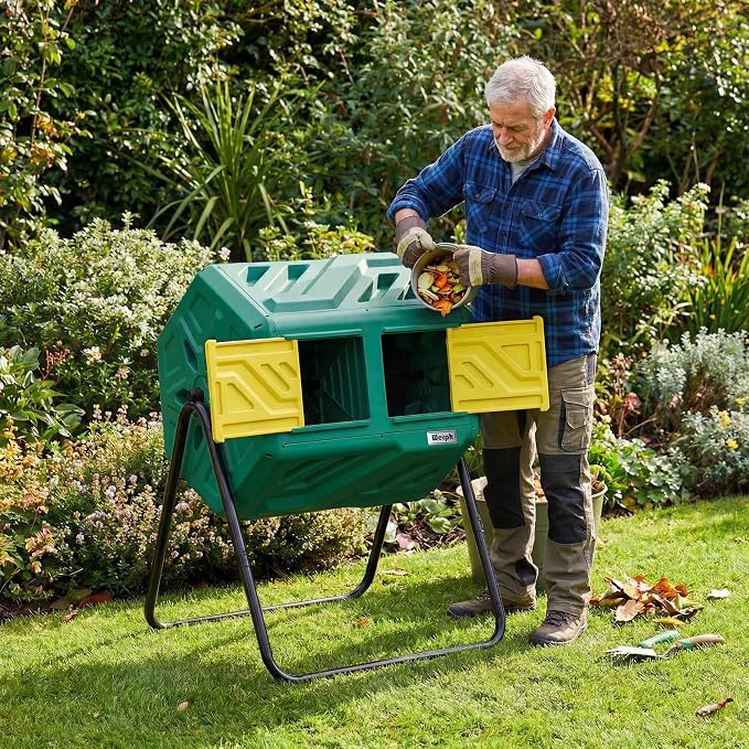 Werph 43 Gallon Compost Bin with Gloves, Fast Assembly & Easy Setup Outdoor Compost Tumbler, Updated Dual Chamber Tumbling Composter for Garden, Kitchen, and Yard Waste, Green - Image 8