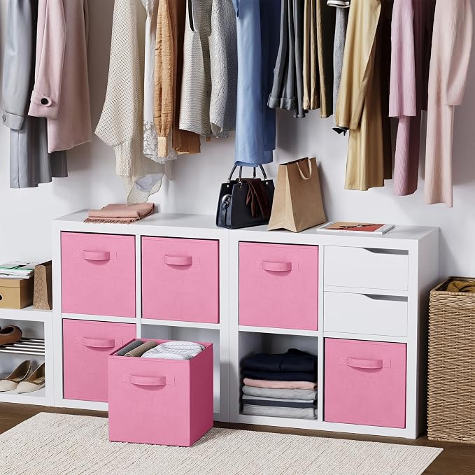 Storage Cubes - 11 Inch Cube Storage Bins (Set of 8). Fabric Cubby Organizer Baskets with Dual Handles | Foldable Closet Shelf Organization Boxes (Light Pink) - Image 7